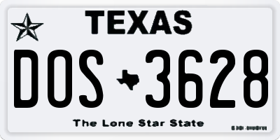 TX license plate DOS3628