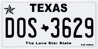 TX license plate DOS3629