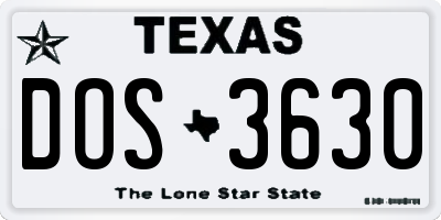 TX license plate DOS3630