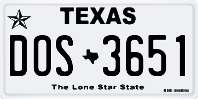TX license plate DOS3651