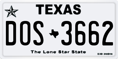 TX license plate DOS3662