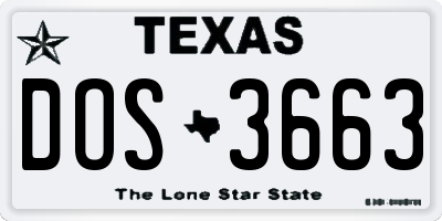 TX license plate DOS3663
