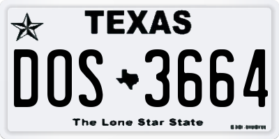TX license plate DOS3664