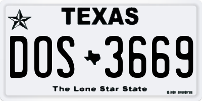 TX license plate DOS3669