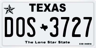 TX license plate DOS3727