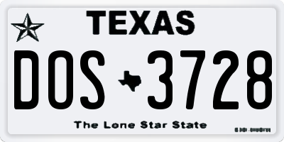TX license plate DOS3728