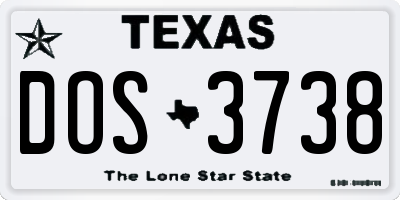 TX license plate DOS3738