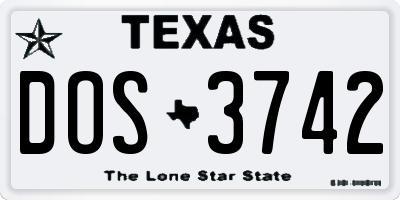 TX license plate DOS3742