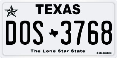 TX license plate DOS3768
