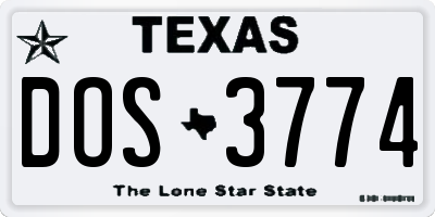 TX license plate DOS3774