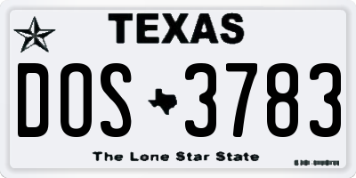 TX license plate DOS3783