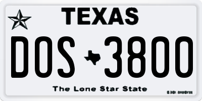 TX license plate DOS3800