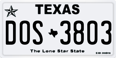 TX license plate DOS3803