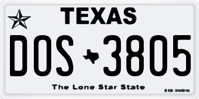 TX license plate DOS3805