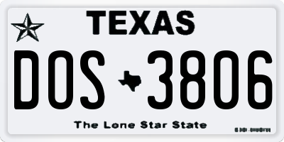 TX license plate DOS3806