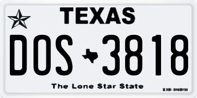 TX license plate DOS3818