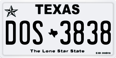 TX license plate DOS3838