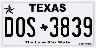TX license plate DOS3839