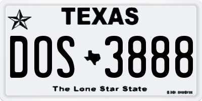 TX license plate DOS3888