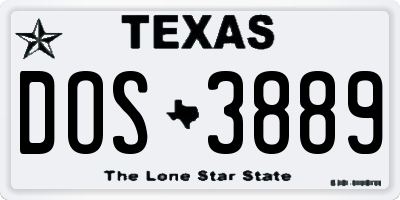 TX license plate DOS3889