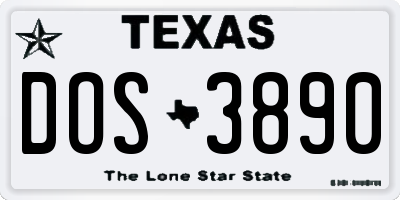 TX license plate DOS3890
