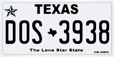 TX license plate DOS3938