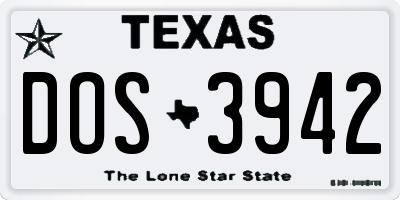 TX license plate DOS3942