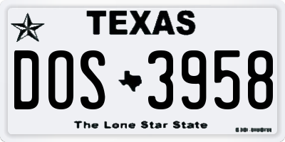 TX license plate DOS3958