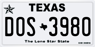 TX license plate DOS3980