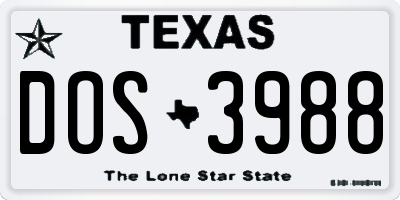 TX license plate DOS3988