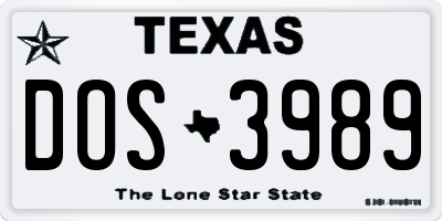 TX license plate DOS3989