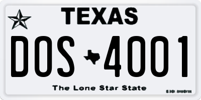 TX license plate DOS4001
