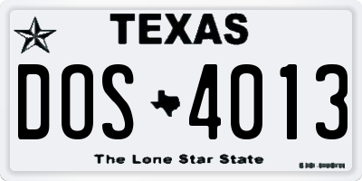 TX license plate DOS4013