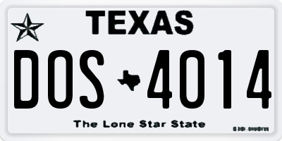 TX license plate DOS4014