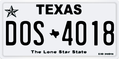 TX license plate DOS4018