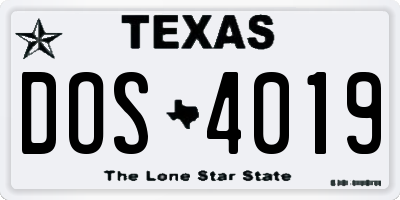 TX license plate DOS4019