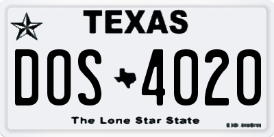 TX license plate DOS4020