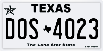 TX license plate DOS4023