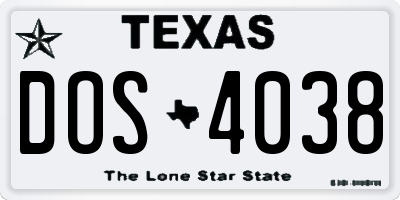 TX license plate DOS4038