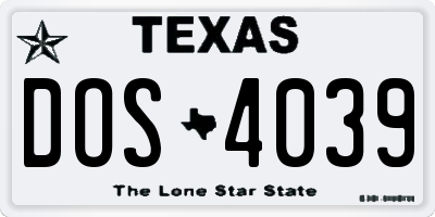 TX license plate DOS4039