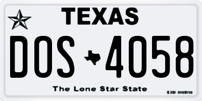 TX license plate DOS4058
