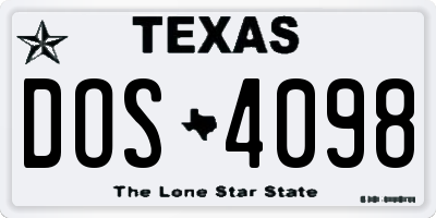 TX license plate DOS4098