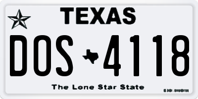 TX license plate DOS4118