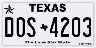 TX license plate DOS4203