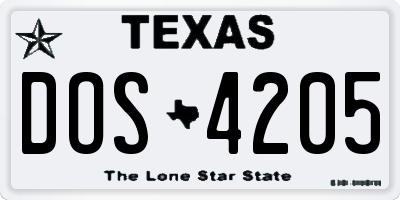 TX license plate DOS4205