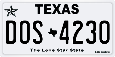 TX license plate DOS4230