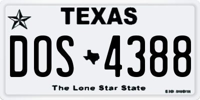 TX license plate DOS4388