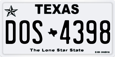 TX license plate DOS4398