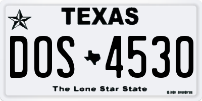 TX license plate DOS4530