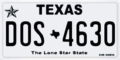TX license plate DOS4630